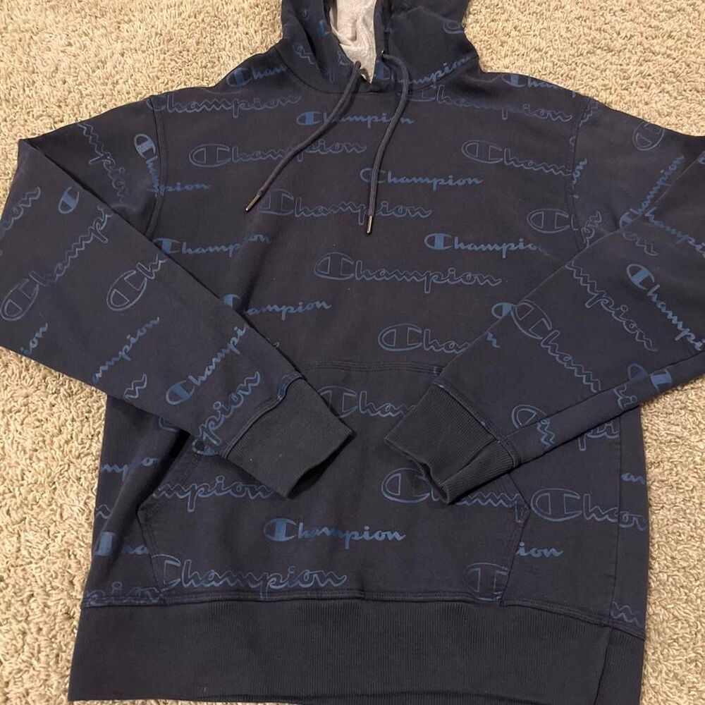 Champion Men's Navy and Blue Hoodie
